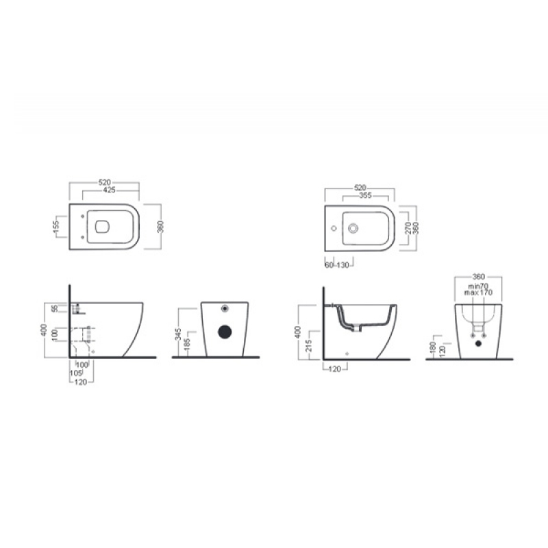 Set vas WC stativ Hatria, Bianca, back-to-wall, cu capac WC, rimless, alb